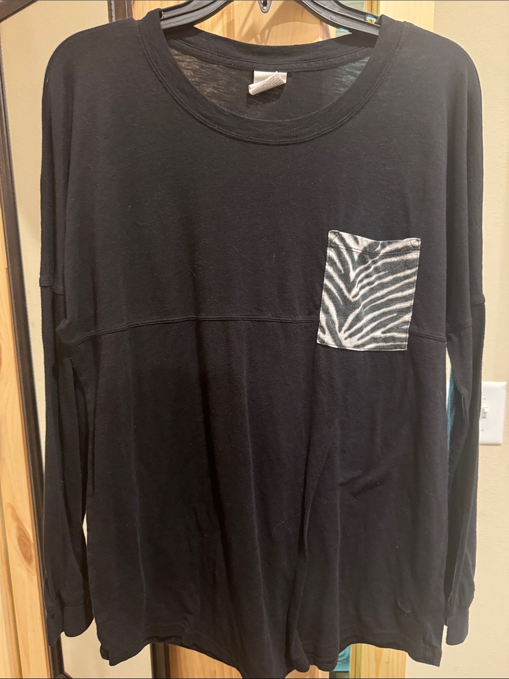 PINK Victoria's Secret Black Long-Sleeve Tee with Zebra Pocket
